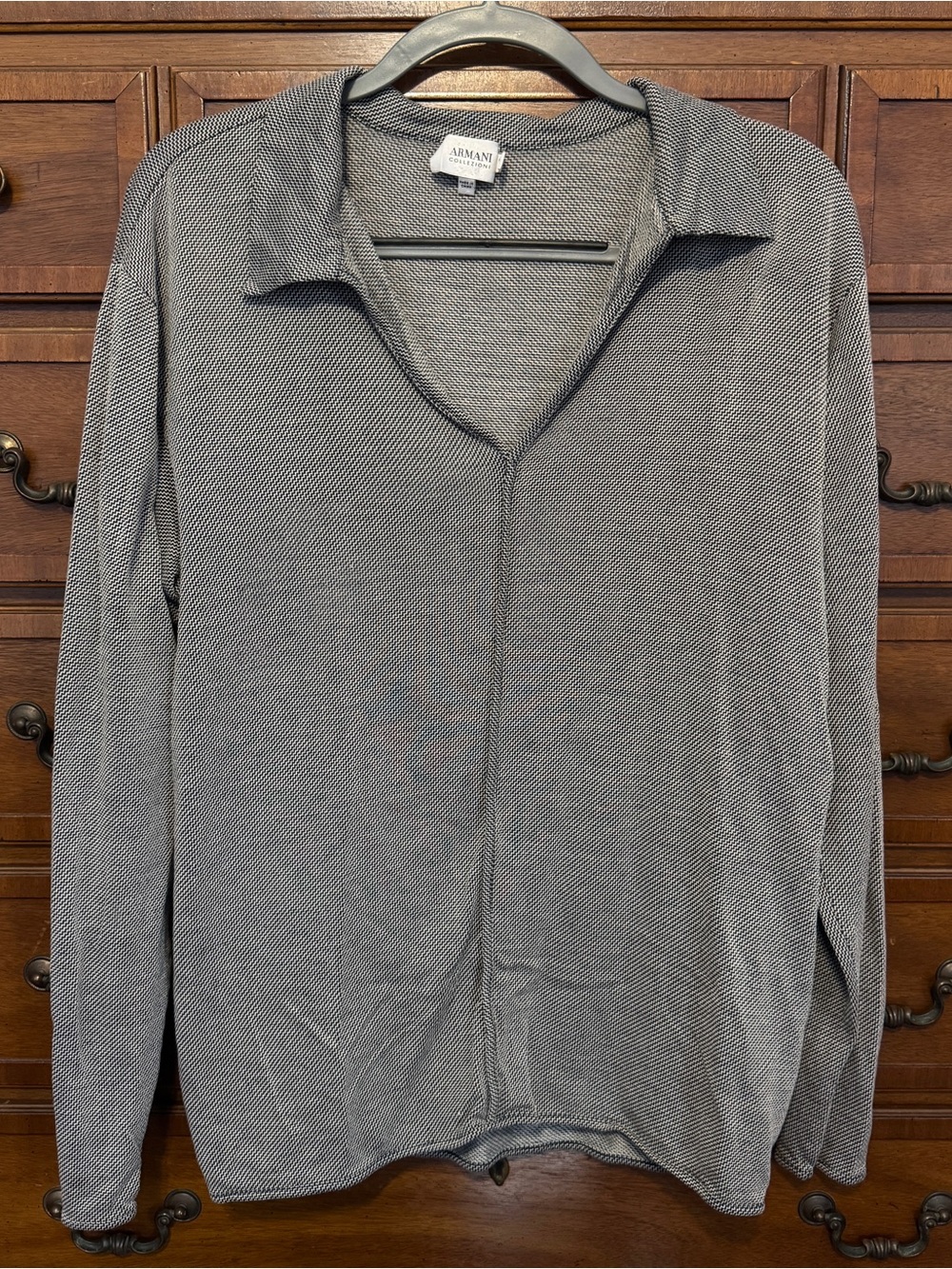 Armani Collezioni Silk Cotton Knit Shirt L Black Gray Italian Luxury Minimalist
